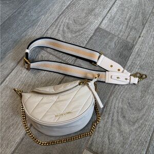 Cream Quilted Crossbody Bag with Gold Chain